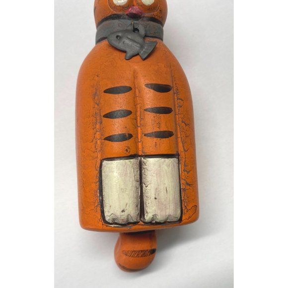 Cat Christmas Tree Ornament Orange Tabby Fish Collar Folk Art Cat Lover Gift - Picture 6 of 8